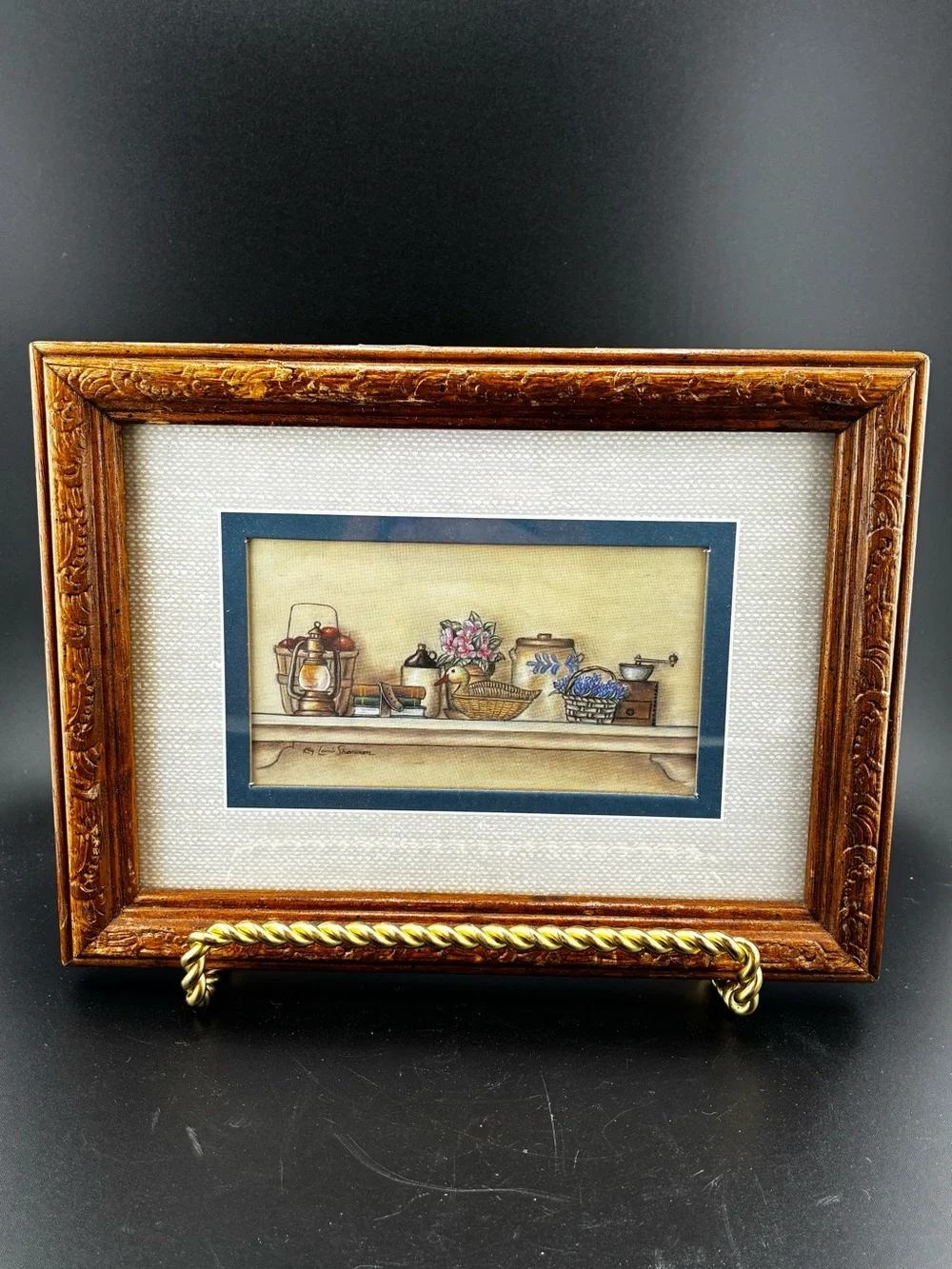 Pair of Framed Kitchen Still Life Prints - Blue & Gold Accents - Picture 2 of 10